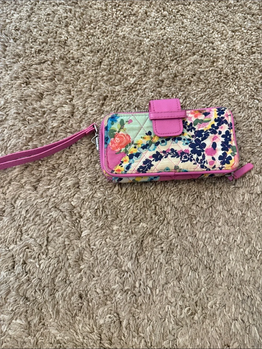 Vera Bradley Floral Quilted Wristlet in Pink Multi